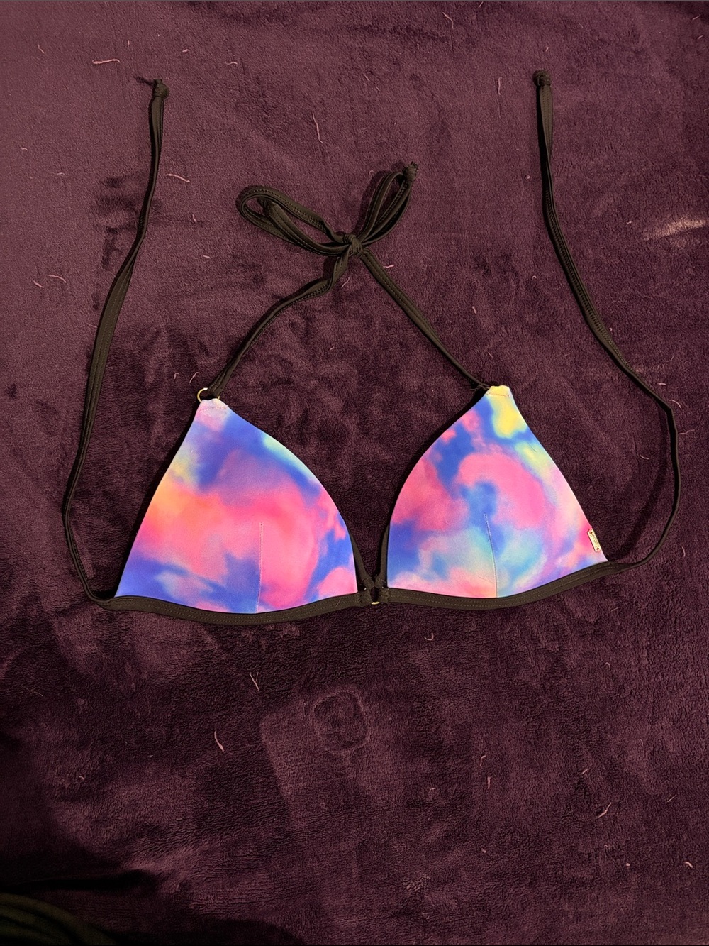 PINK Tie-Back Triangle Bikini Top in Tie-Dye Pink & Blue